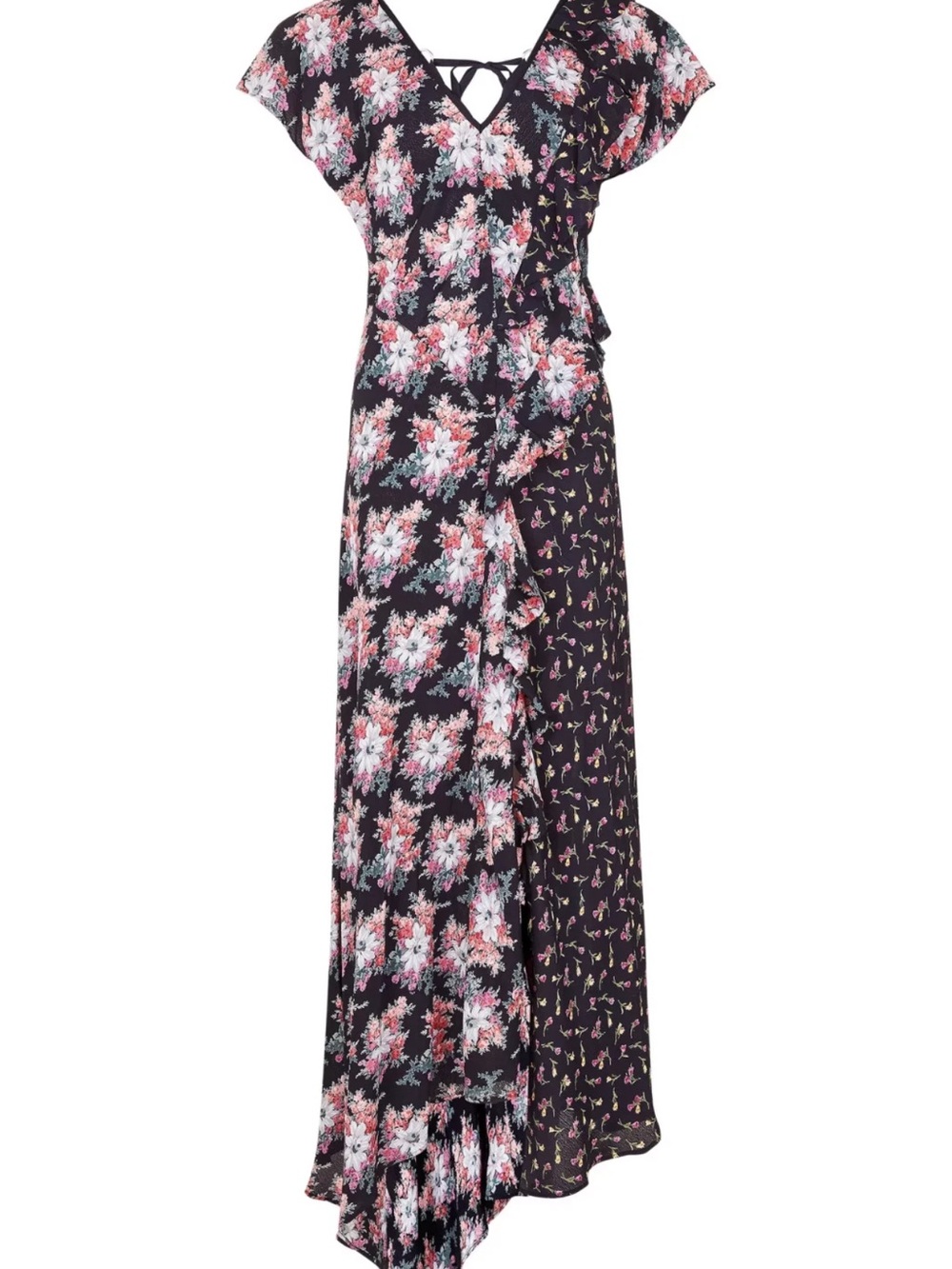 Topshop Nordstrom floral ruffle lace-up back splice d-ring maxi dress Size 4 - Picture 3 of 14